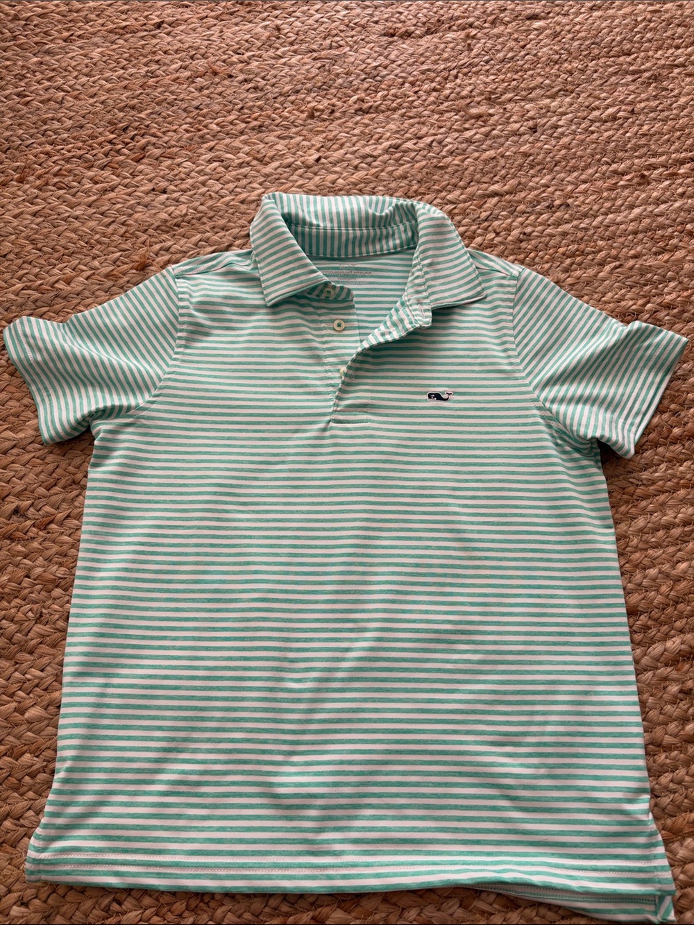 Vineyard vines Youth Striped Polo Shirt - Mint/White small
